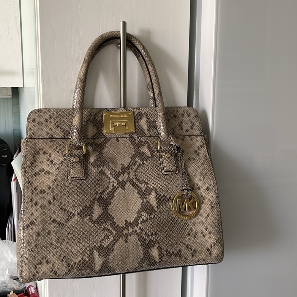 Michael Kors Python Hamilton Crossbody Satchel To… - image 1